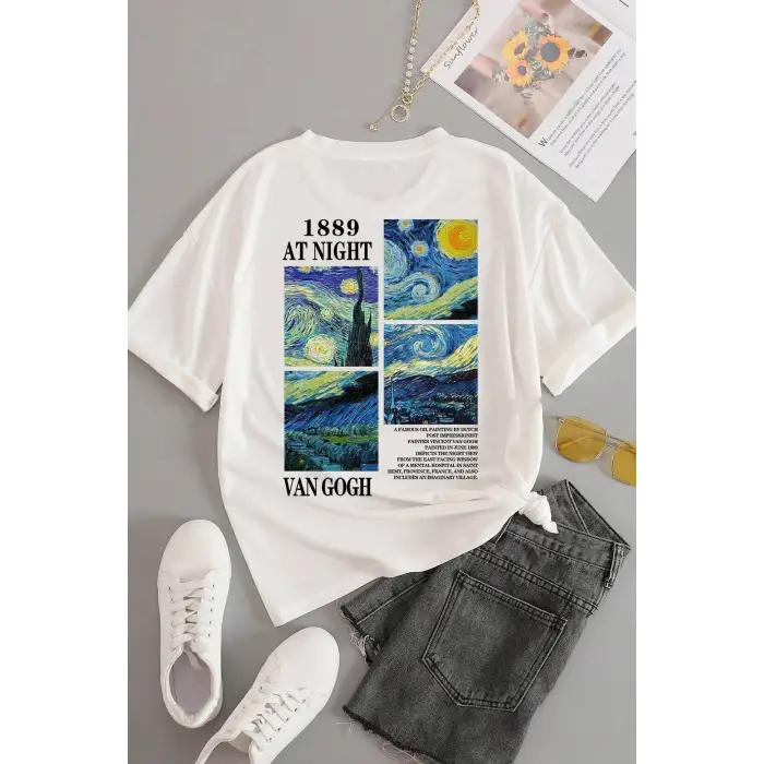 Unisex Van Gogh Baskılı Oversize