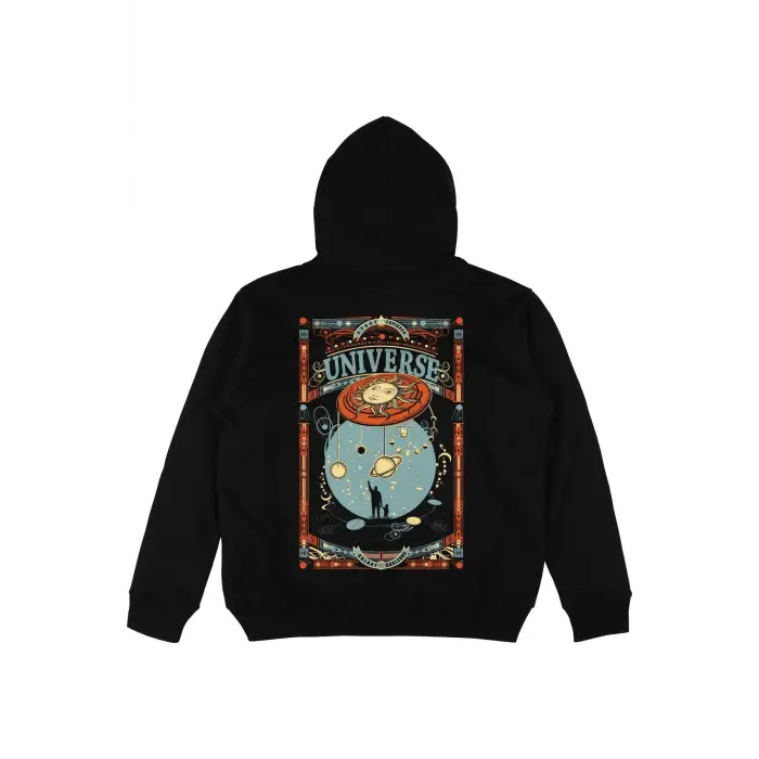 Universe Siyah Oversize Unisex Kapüşonlu Sweatshirt Hoodie