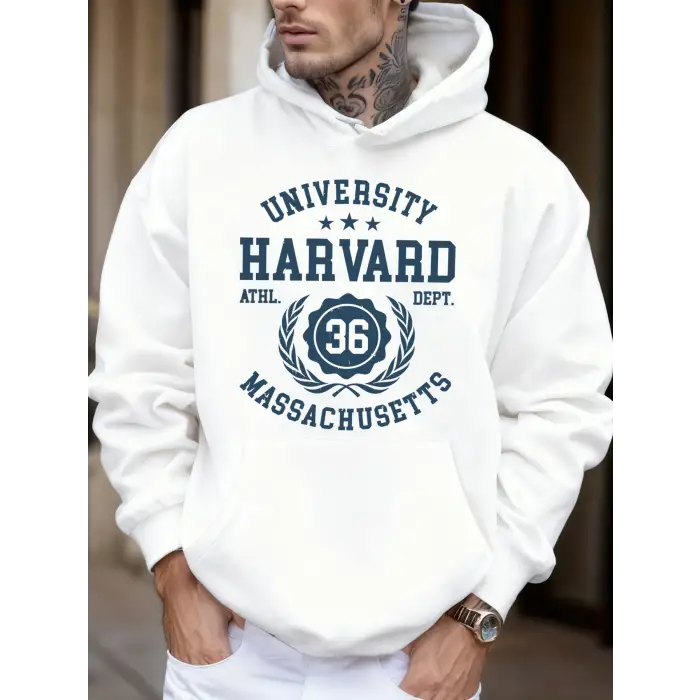 Üniversite Harvard Massachusetts Baskı Sonbahar Yumuşak Kapüşonlu Üst Erkek Polar Gevşek Kaza