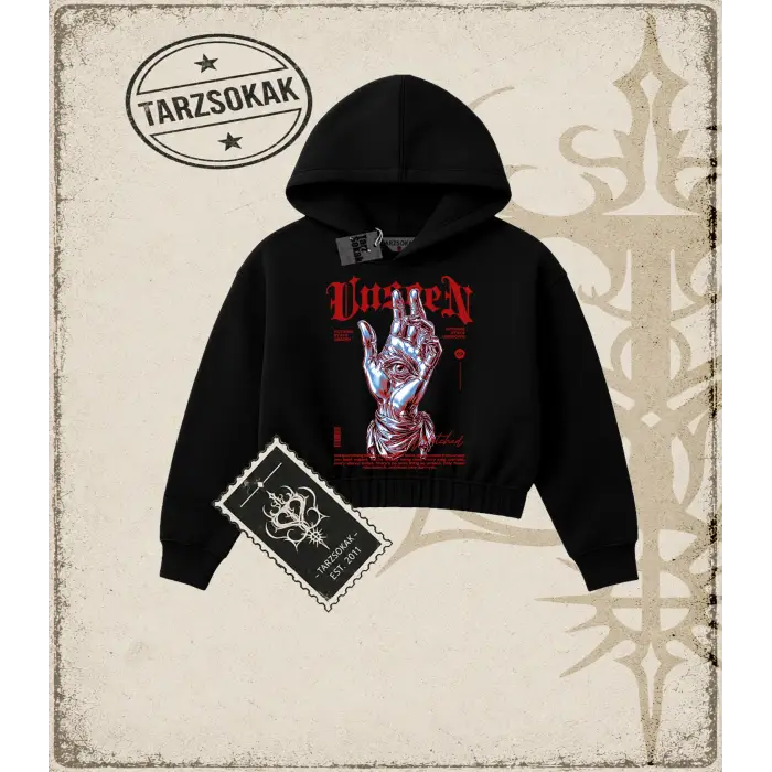 UNSEEN   Kadın Crop Kapşonlu Sweatshirt