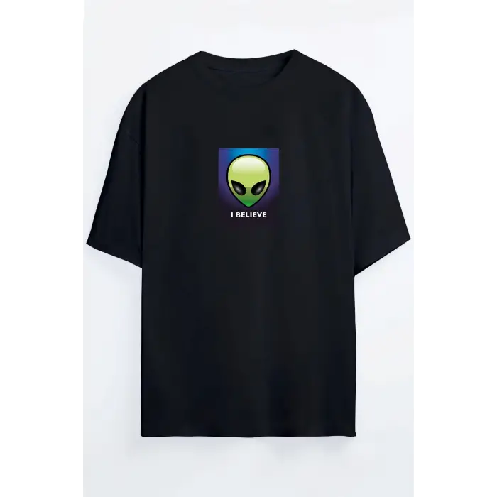Uzaylı Baskılı Oversize Unisex T-shirt