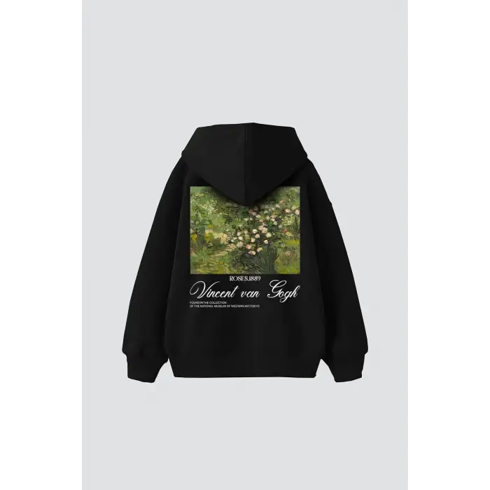 V. Van Gogh Roses Baskılı Oversize Unisex Siyah