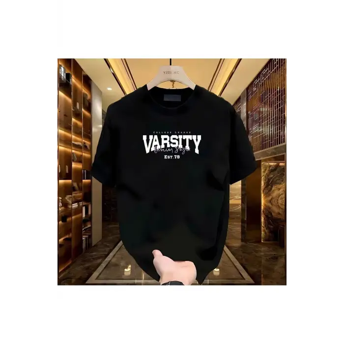 Varsity Baskılı Siyah Erkek