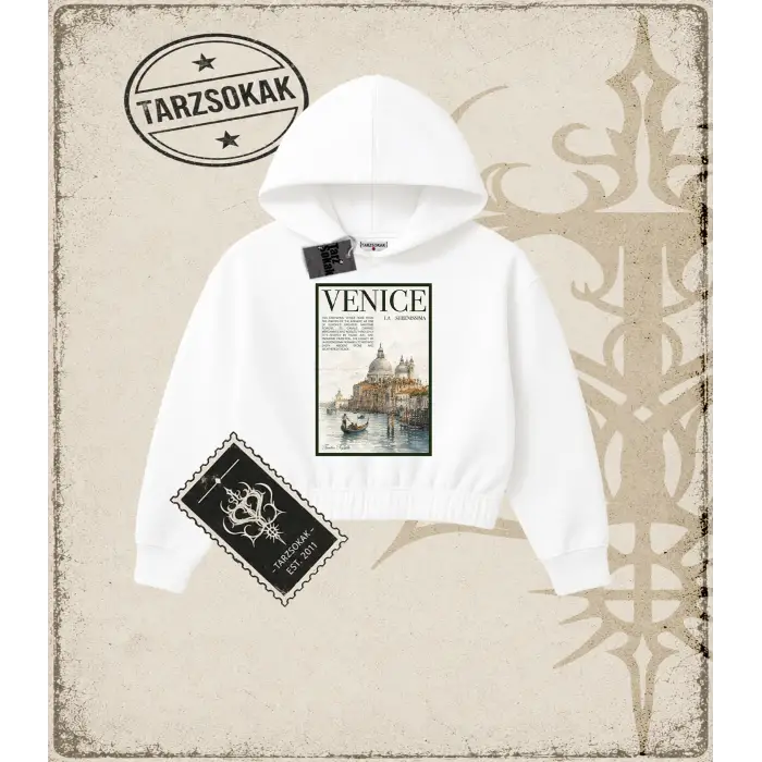 VENICE Kadın Crop Kapşonlu Sweatshirt