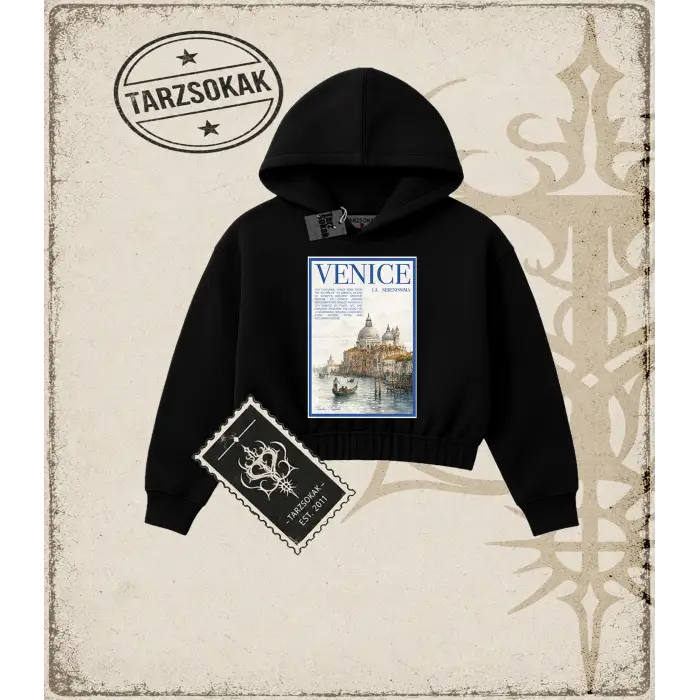 VENICE Kadın Crop Kapşonlu Sweatshirt
