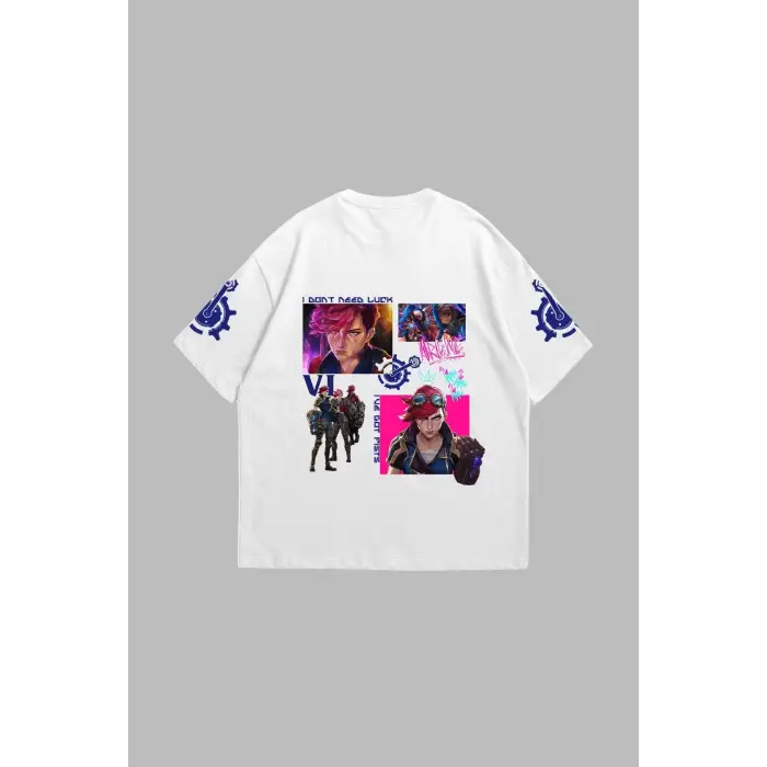 VI Arcane Baskılı Oversize Unisex Beyaz