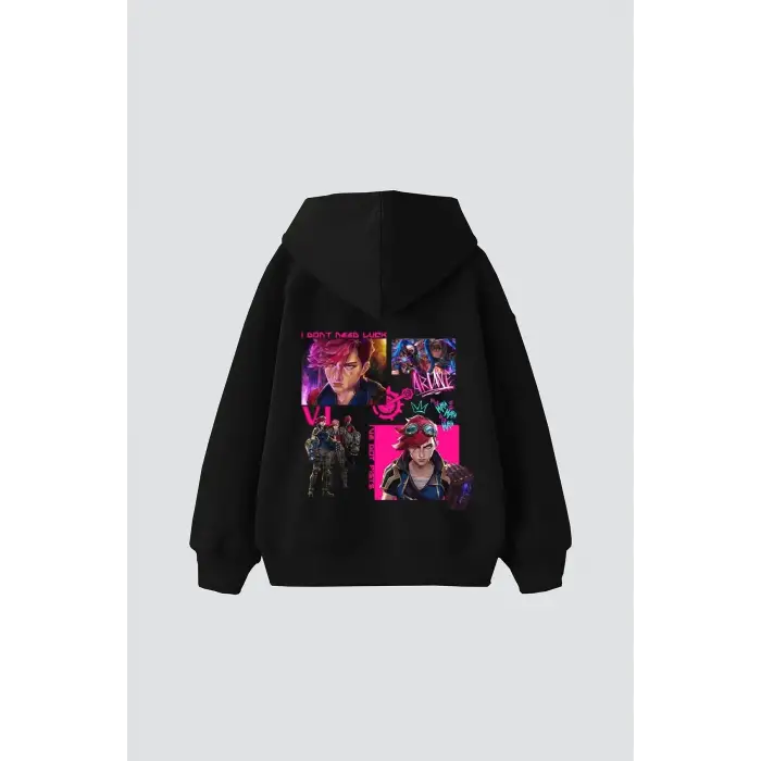 VI Arcane Baskılı Oversize Unisex Siyah
