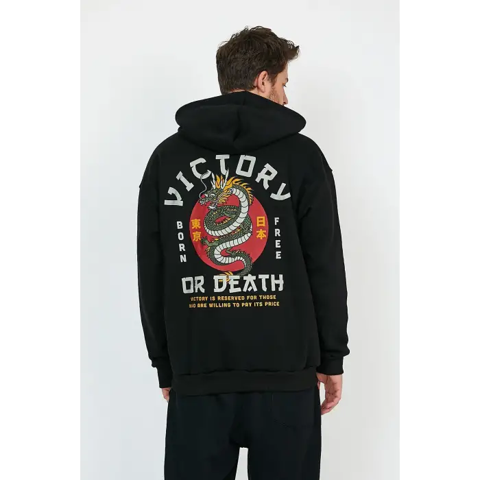 Victory or Death Siyah Oversize Unisex Kapüşonlu Sweatshirt Hoodie