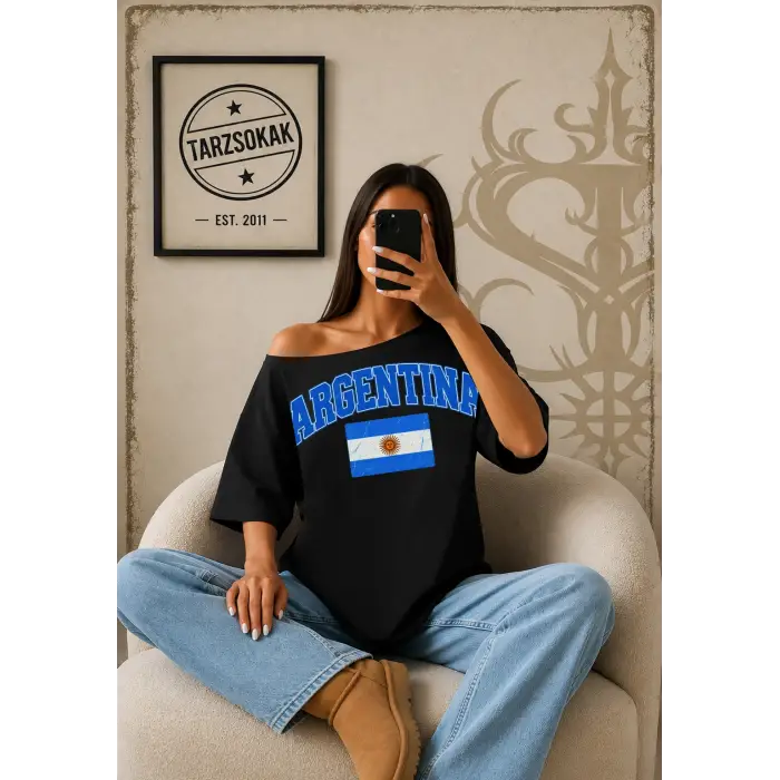 Vintage Argentina Baskılı Unisex Oversize