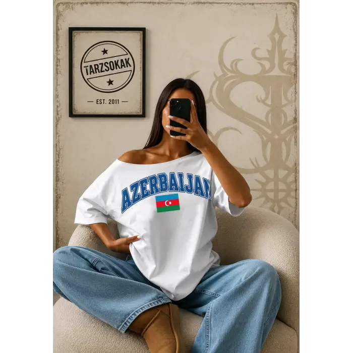 Vintage AZERBAIJAN Baskılı Unisex Oversize