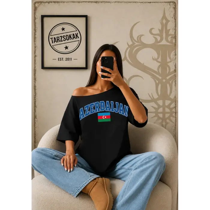 Vintage AZERBAIJAN Baskılı Unisex Oversize