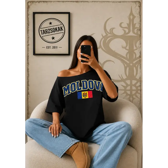 Vintage MOLDOVA Baskılı Unisex Oversize