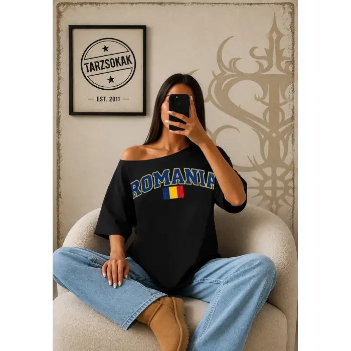 Vintage ROMANIA Baskılı Unisex Oversize