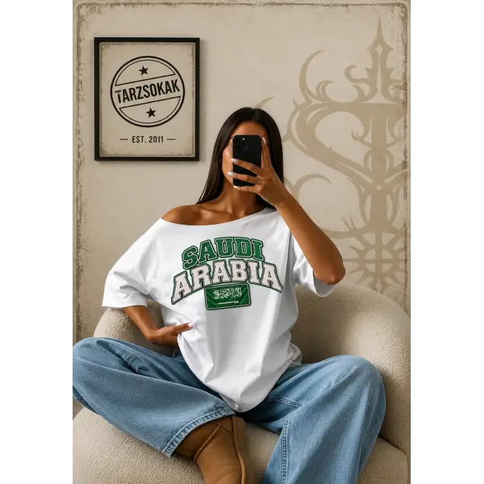 Vintage Saudi Arabia Baskılı Unisex Oversize