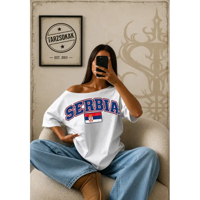 Vintage SERBIA Baskılı Unisex Oversize