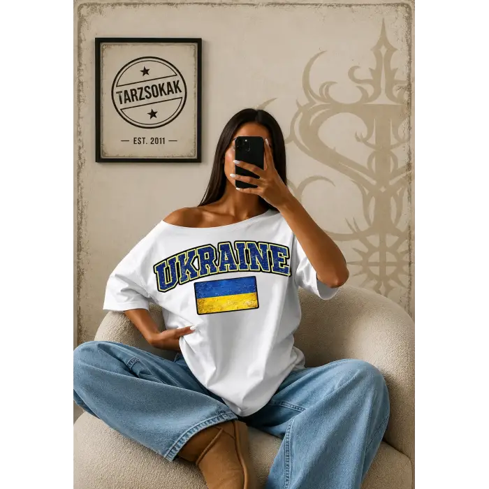 Vintage UKRAINE Baskılı Unisex Oversize