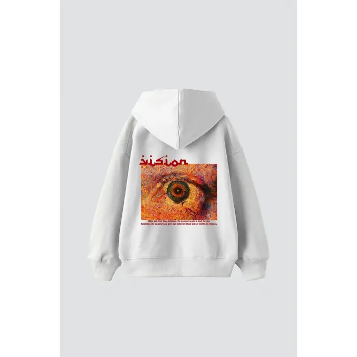 Vision Baskılı Oversize Unisex Premium Beyaz