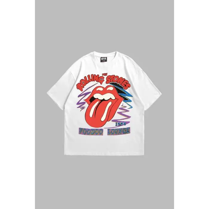 Voodoo Lounge Baskılı Oversize Unisex Beyaz
