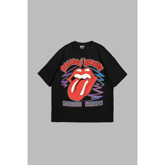 Voodoo Lounge Baskılı Oversize Unisex Siyah