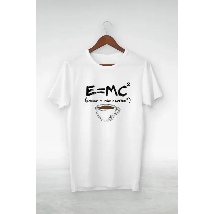 Vtshirt Beyaz -unisex - E=mc Coffe-ıllustrasyon Çizim- Y-060