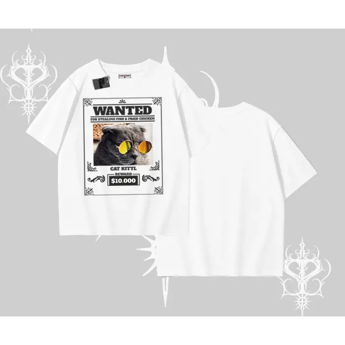 Wanted Temalı Kedi Baskılı Oversize Tshirt
