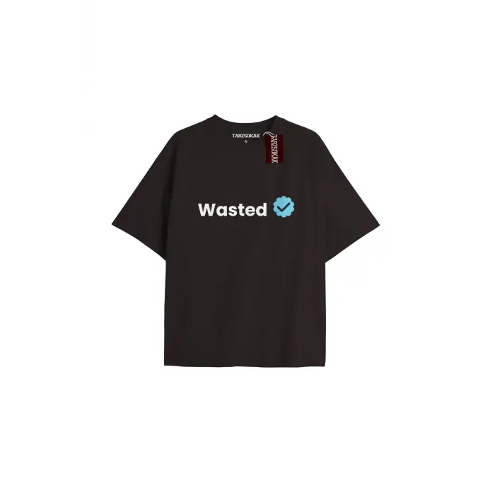 WASTED Unisex Oversize Yazılı Tshirt SİYAH