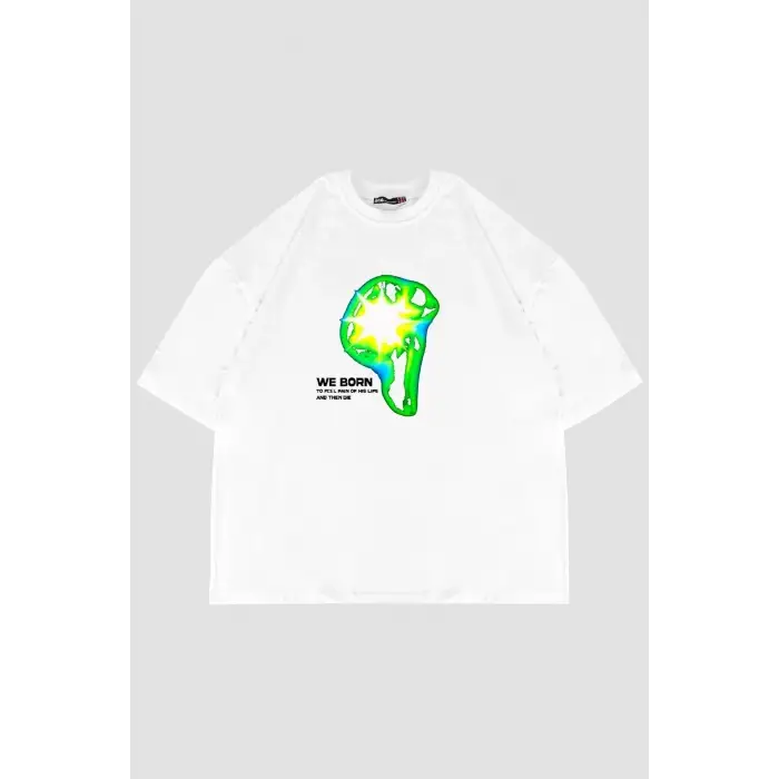 WE BORN Baskılı Beyaz Oversize Unisex