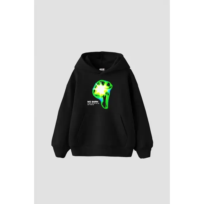 WE BORN Baskılı Oversize Unisex Siyah