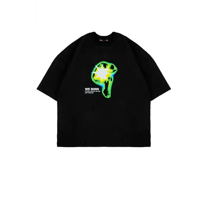 WE BORN Baskılı Siyah Oversize Unisex