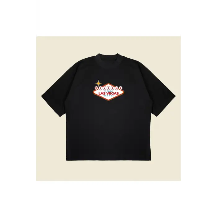 Welcome Las Vegas Baskılı Oversize Unisex Pamuklu Nefes Alan Kalın Kumaşlı