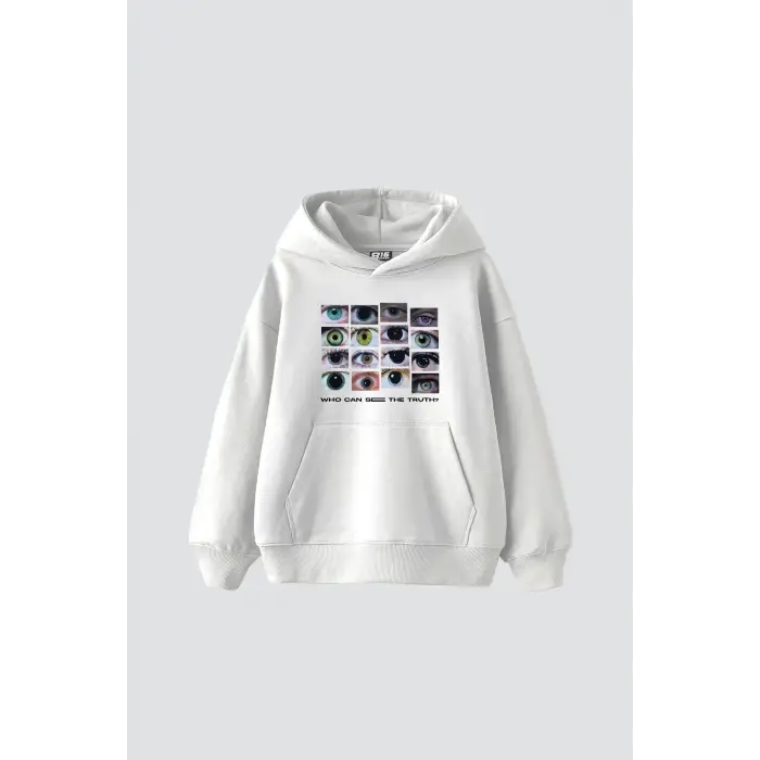 Who Can See Baskılı Oversize Unisex Premium Beyaz