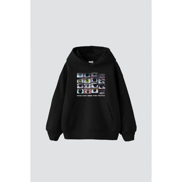 Who Can See Baskılı Oversize Unisex Premium Siyah