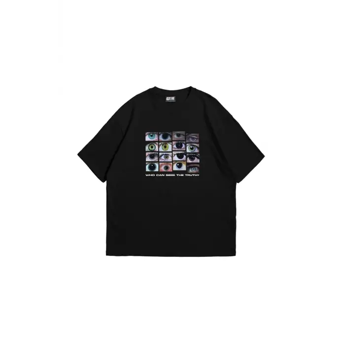 Who Can See Baskılı Oversize Unisex Siyah