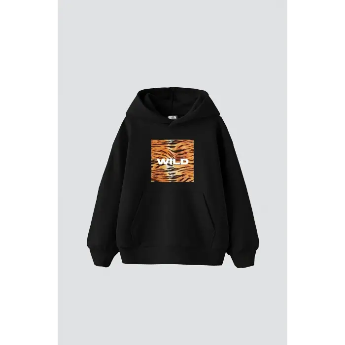 Wild Baskılı Oversize Unisex Siyah