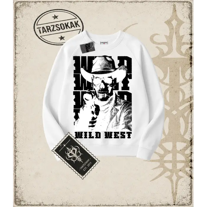 WILD WEST Oversize Unisex Bisiklet Yaka Sweatshirt