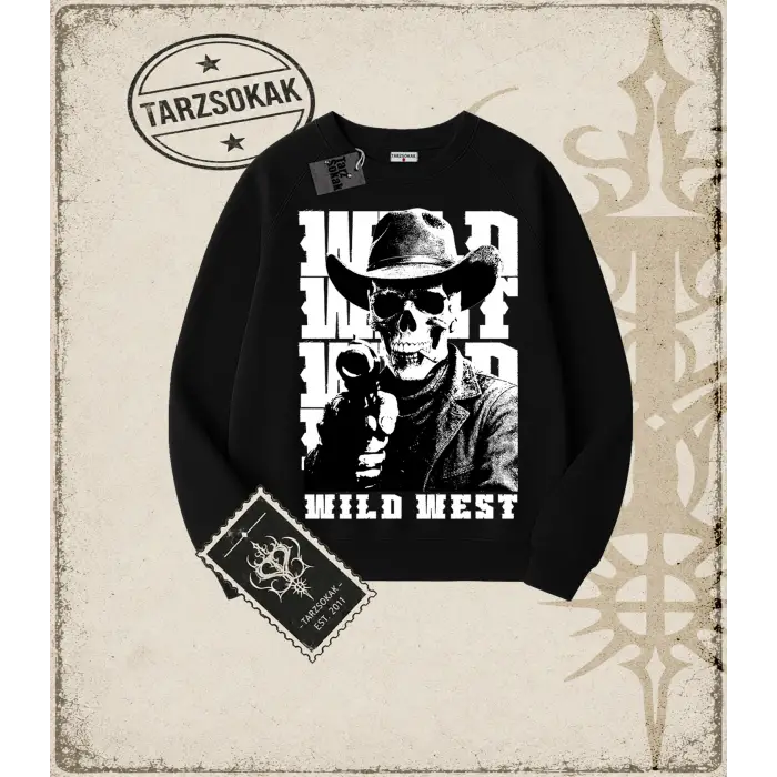 WILD WEST Oversize Unisex Bisiklet Yaka Sweatshirt