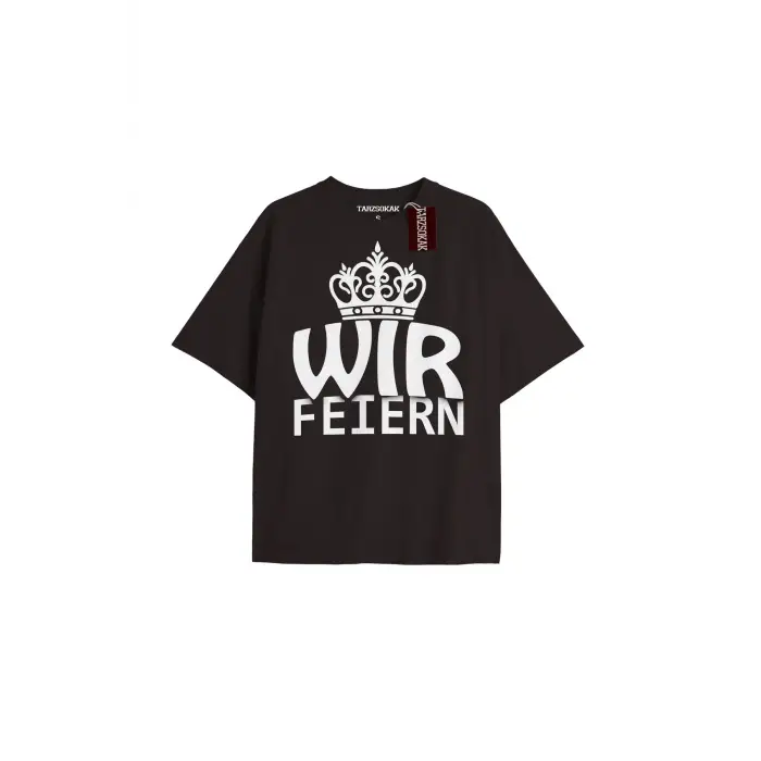 WIR FEIERN Unisex Oversize Yazılı Tshirt SİYAH
