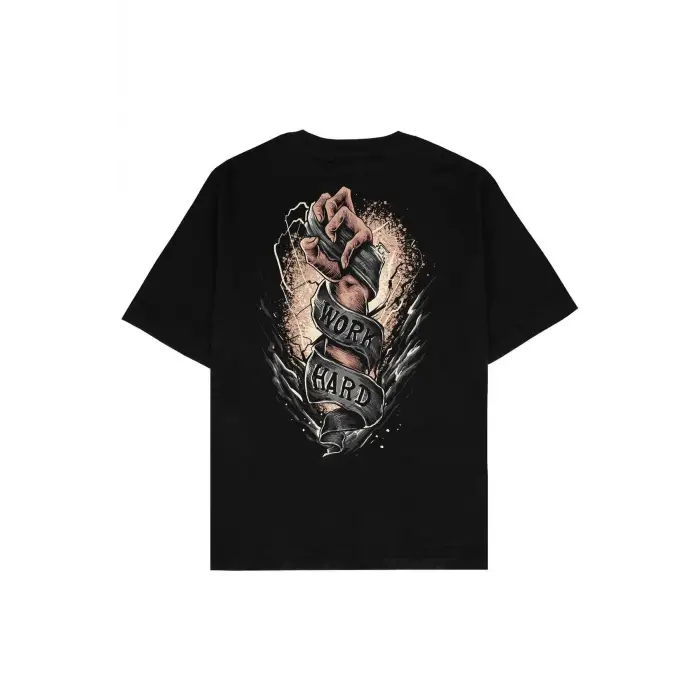 Work Hard Siyah Oversize Unisex T-shirt