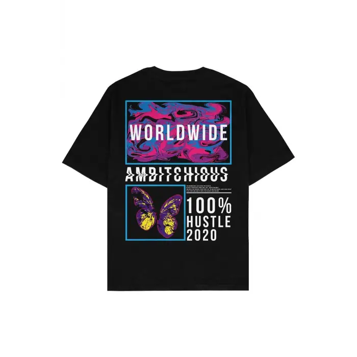 Worldwide Siyah Oversize Unisex T-shirt