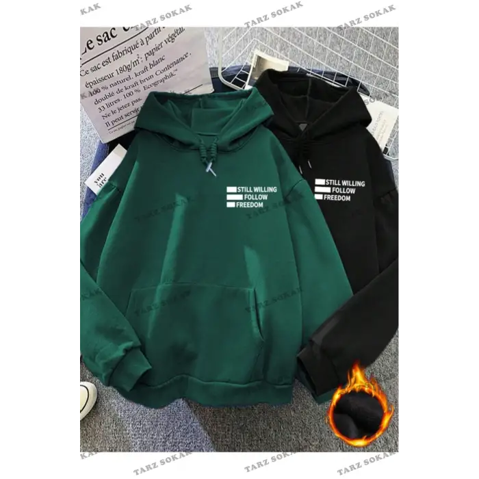 Y2K Çift SEVGİLİ Still Freedom Kalın Kışlık Sweatshirt - Baskılı Oversize KOD 1484
