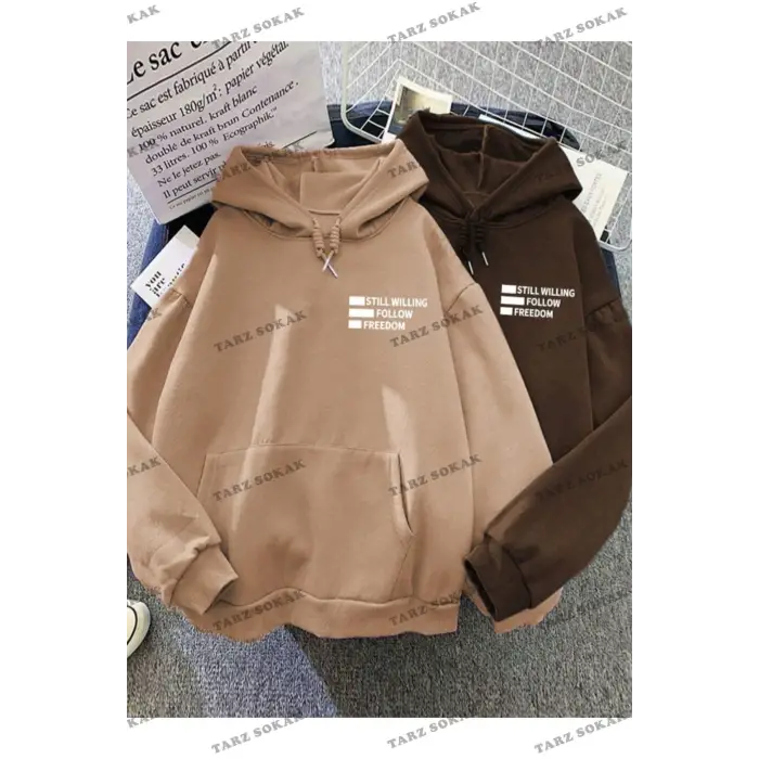 Y2K Çift SEVGİLİ Still Freedom Kalın Kışlık Sweatshirt - Baskılı Oversize KOD 1484