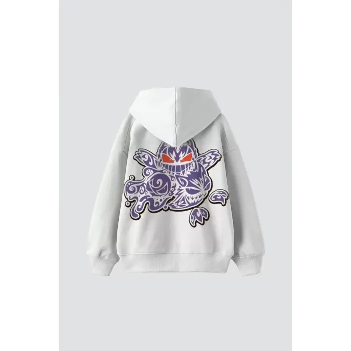 y2K Gengar Sırt Baskılı Oversize Unisex Beyaz