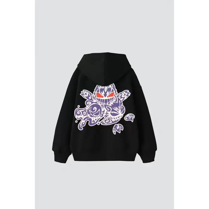y2K Gengar Sırt Baskılı Oversize Unisex Siyah
