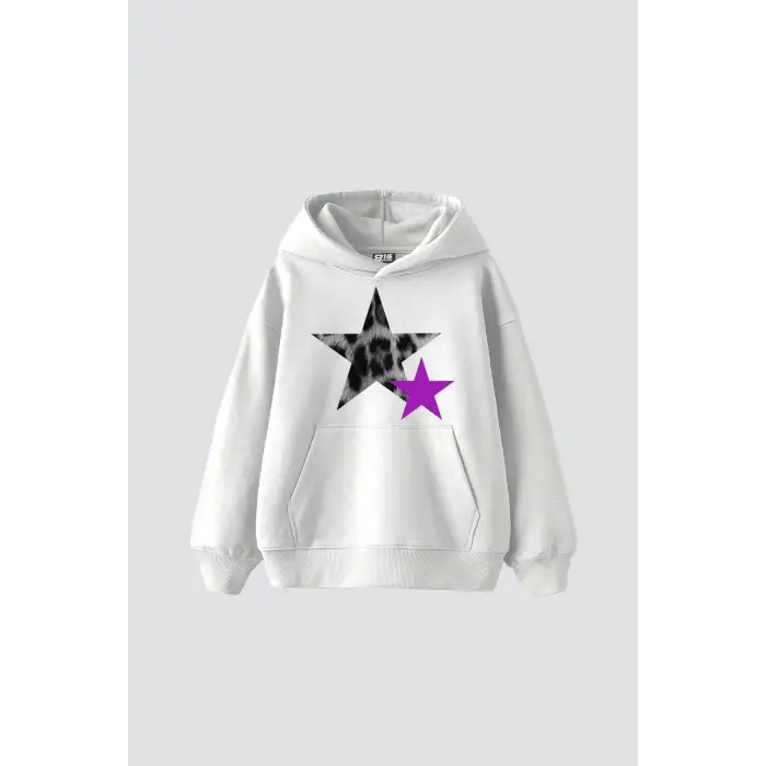 Y2k Leopar Starz V2 Baskılı Oversize Unisex Beyaz