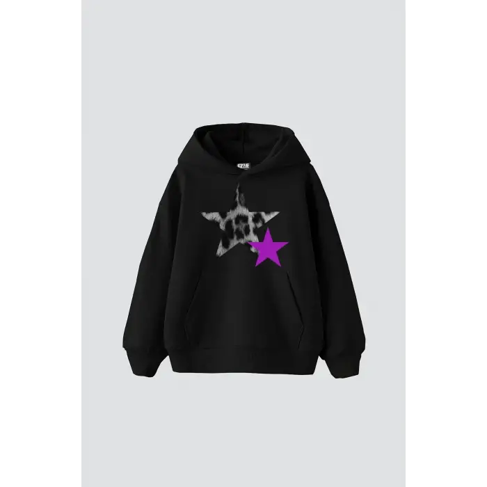 Y2k Leopar Starz V2 Baskılı Oversize Unisex Siyah