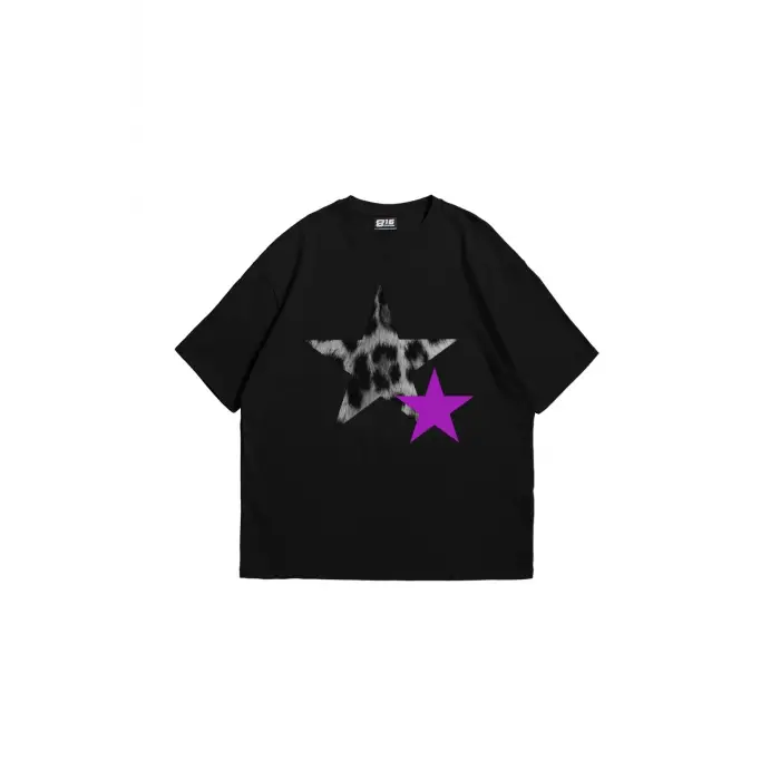 Y2k Leopar Starz V2 Baskılı Oversize Unisex Siyah