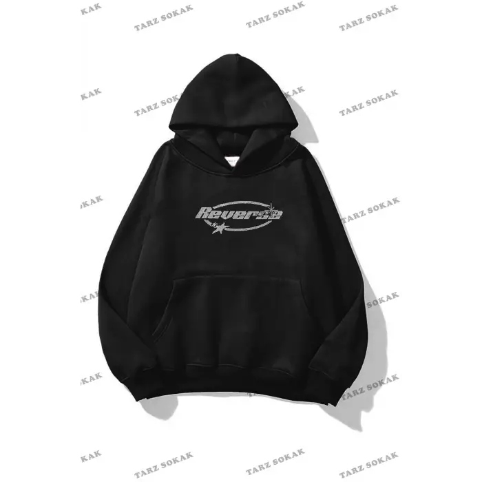 Y2K Unisex Reverse Taş Görünümlü Baskılı Sweatshirt KOD 1591 Siyah