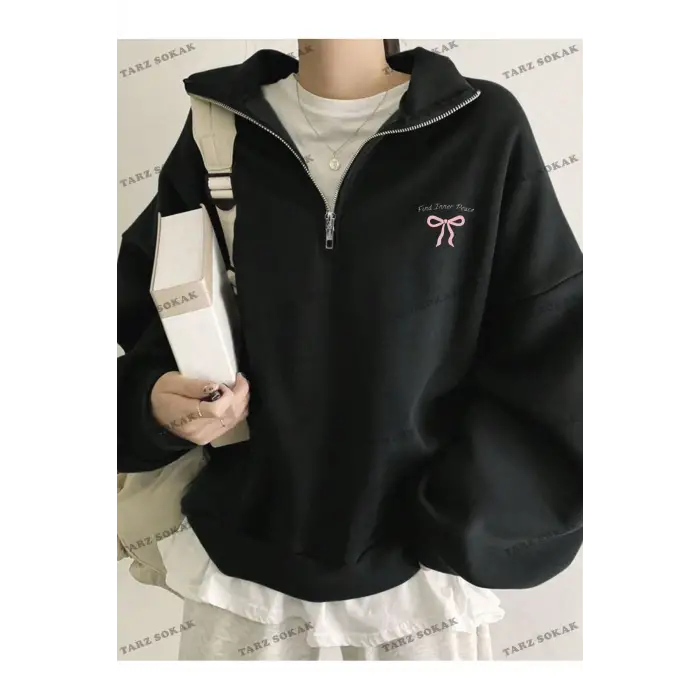 Y2K Yarım Fermuarlı Bay  Sweatshirt