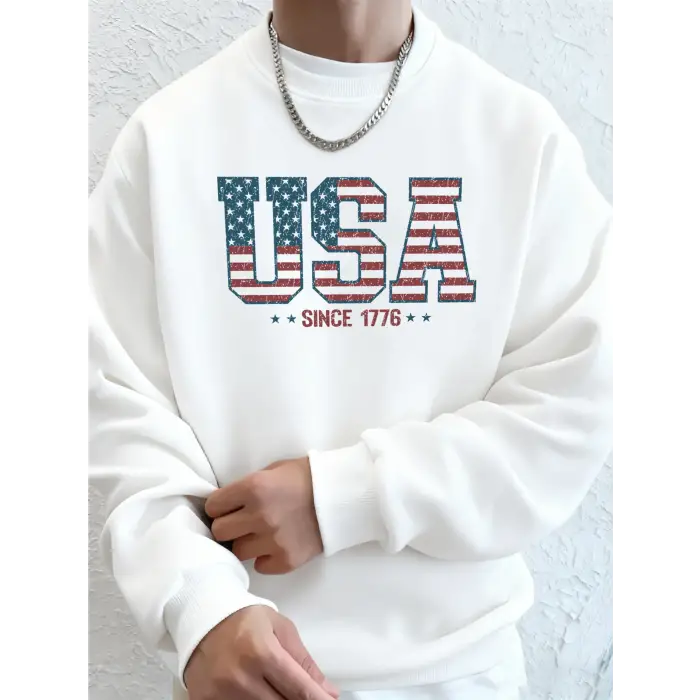 Yaratıcı ABD 1776dan Beri Mektup Desenli Erkek Hoody Cepli Rahat Kapüşonlu Üstler Sokak Stil