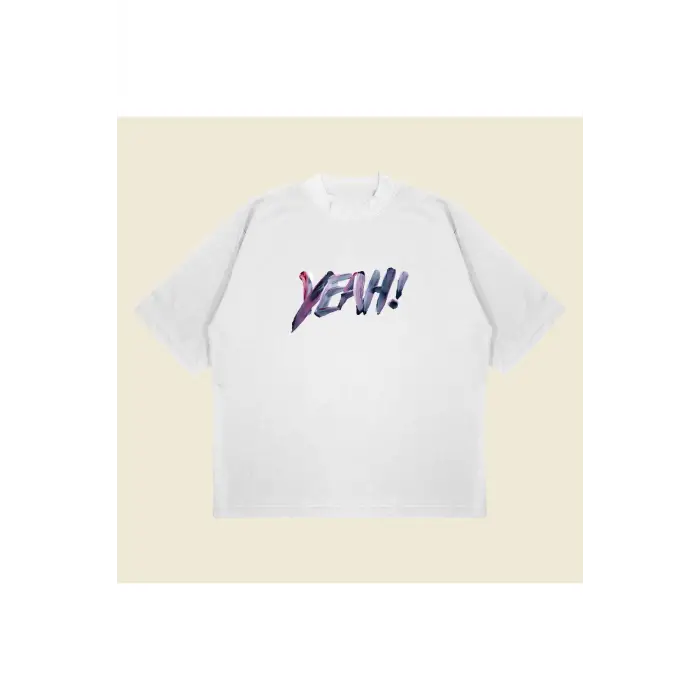 Yeah! Baskılı Oversize Unisex Pamuklu Nefes Alan Kalın Kumaşlı